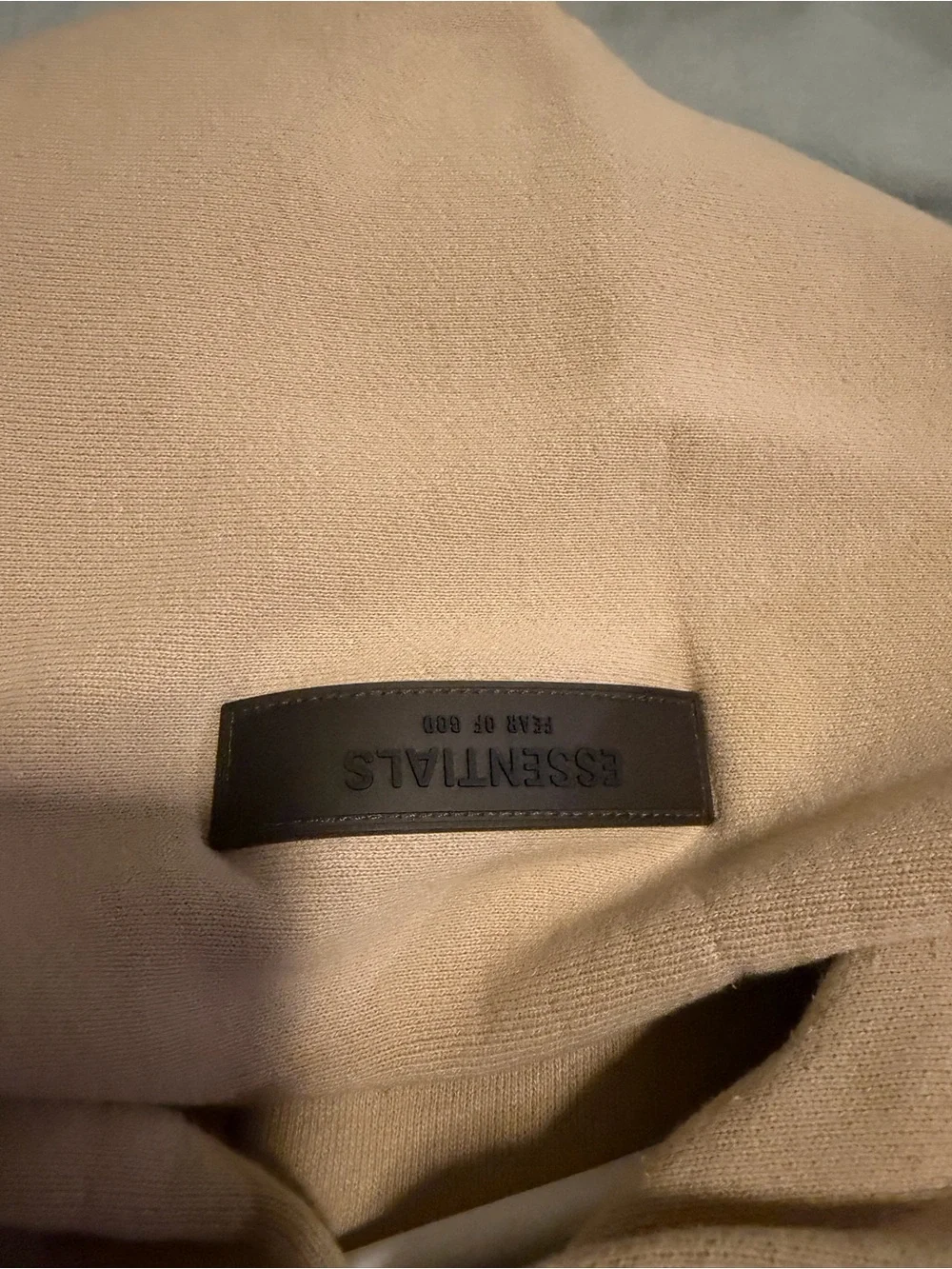Essentials Beige Crewneck Sweatshirt with Leather Logo Patch